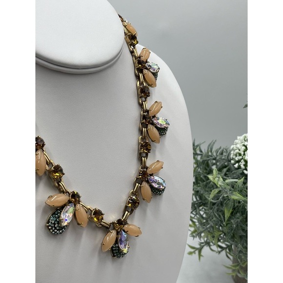 J. Crew Firefly Crystal
AB Peach Topaz Green Collar Statement Floral Necklace - Picture 8 of 16
